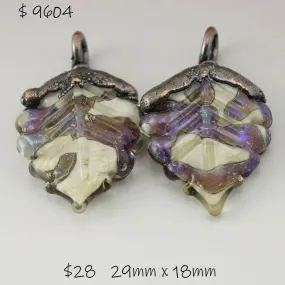 Purple Speckled Luster on Ivory Leaves with Copper Electroforming Pair