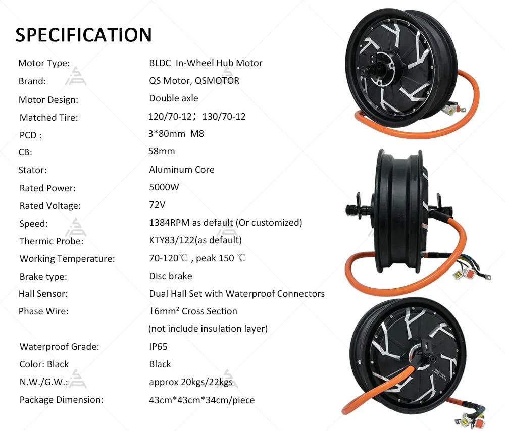 QS Motor 12*3.5inch 5000W V4 72V Hub Motor With ND72680 Controller Conversion Kit for Racing Electric Motorcycle