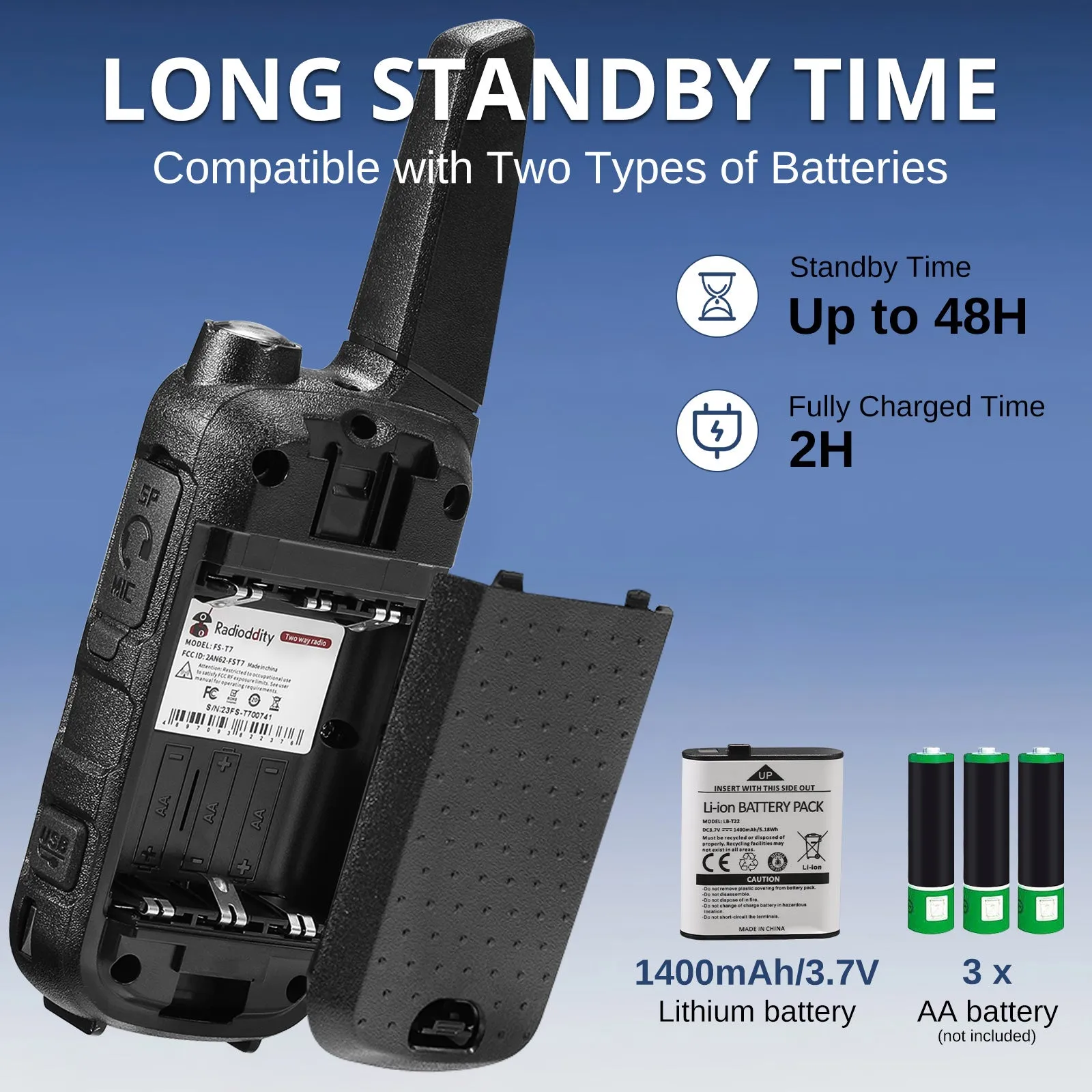 Radioddity FS-T7 FRS Radio | License Free | USB-C Charging | Dual Watch | VOX | Flashlight | NOAA
