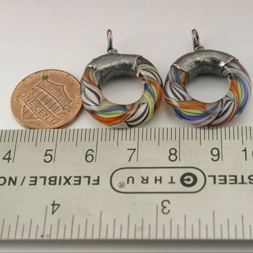 Rainbow Black and White Helix Twist Circle Pair with Copper Electroforming