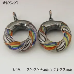 Rainbow Black and White Helix Twist Circle Pair with Copper Electroforming