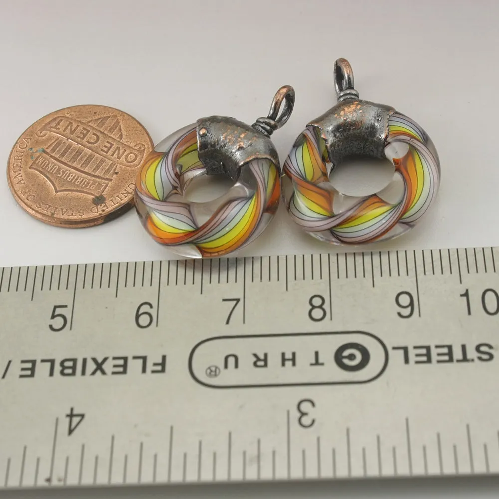 Rainbow Helix Twist Circle Pair with Copper Electroforming