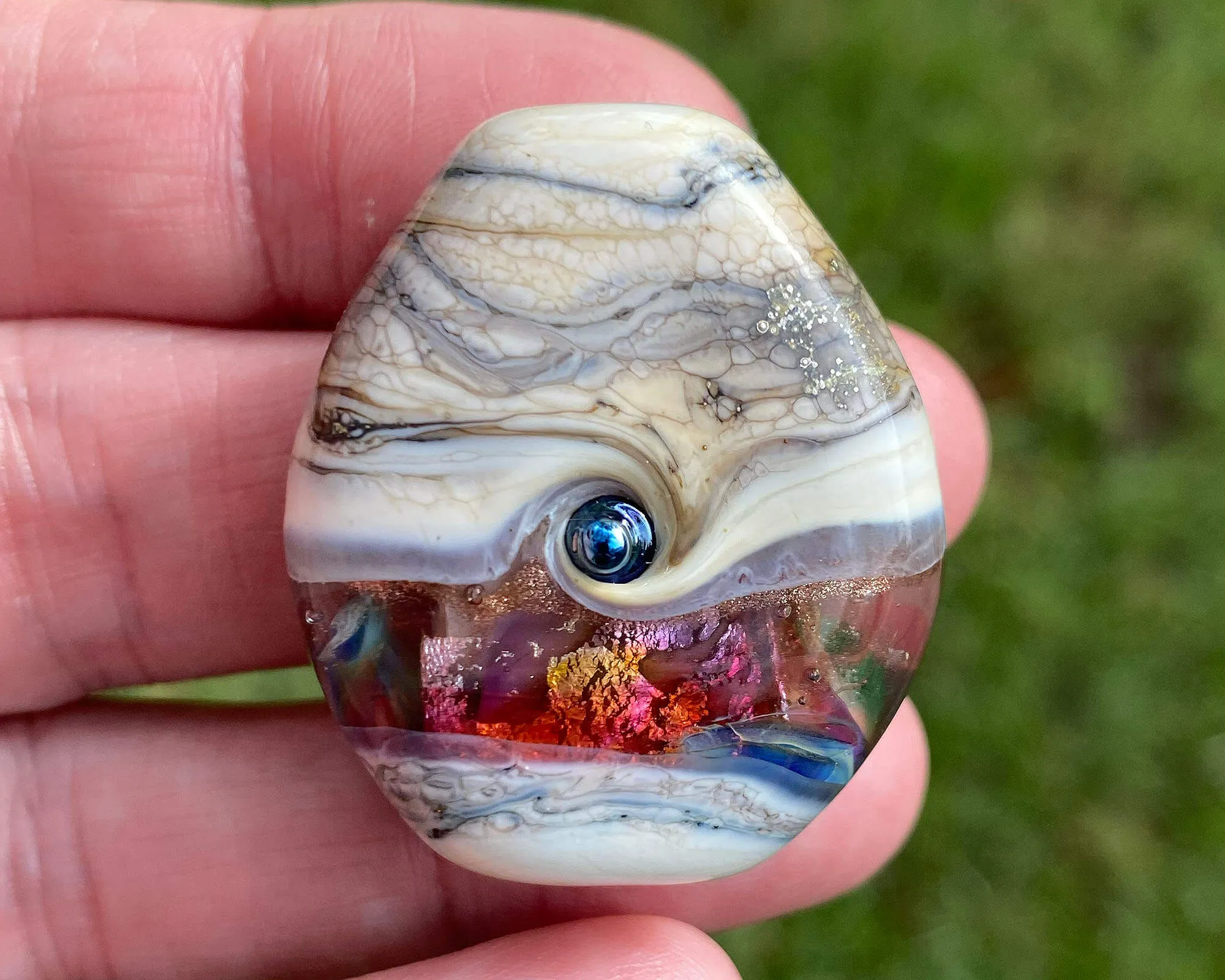 Rainbow Silver Organic Lampwork Focal Bead SRA