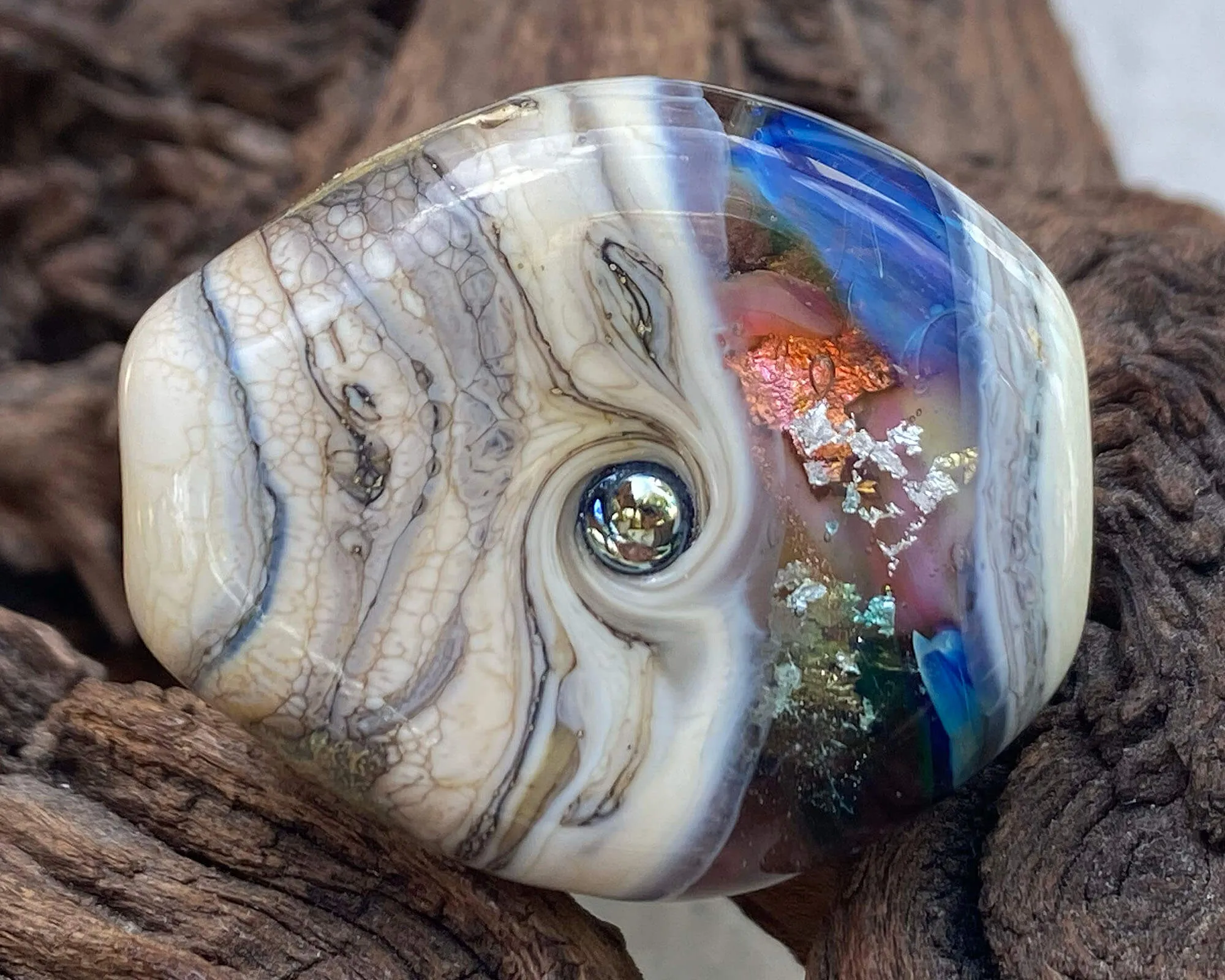 Rainbow Silver Organic Lampwork Focal Bead SRA