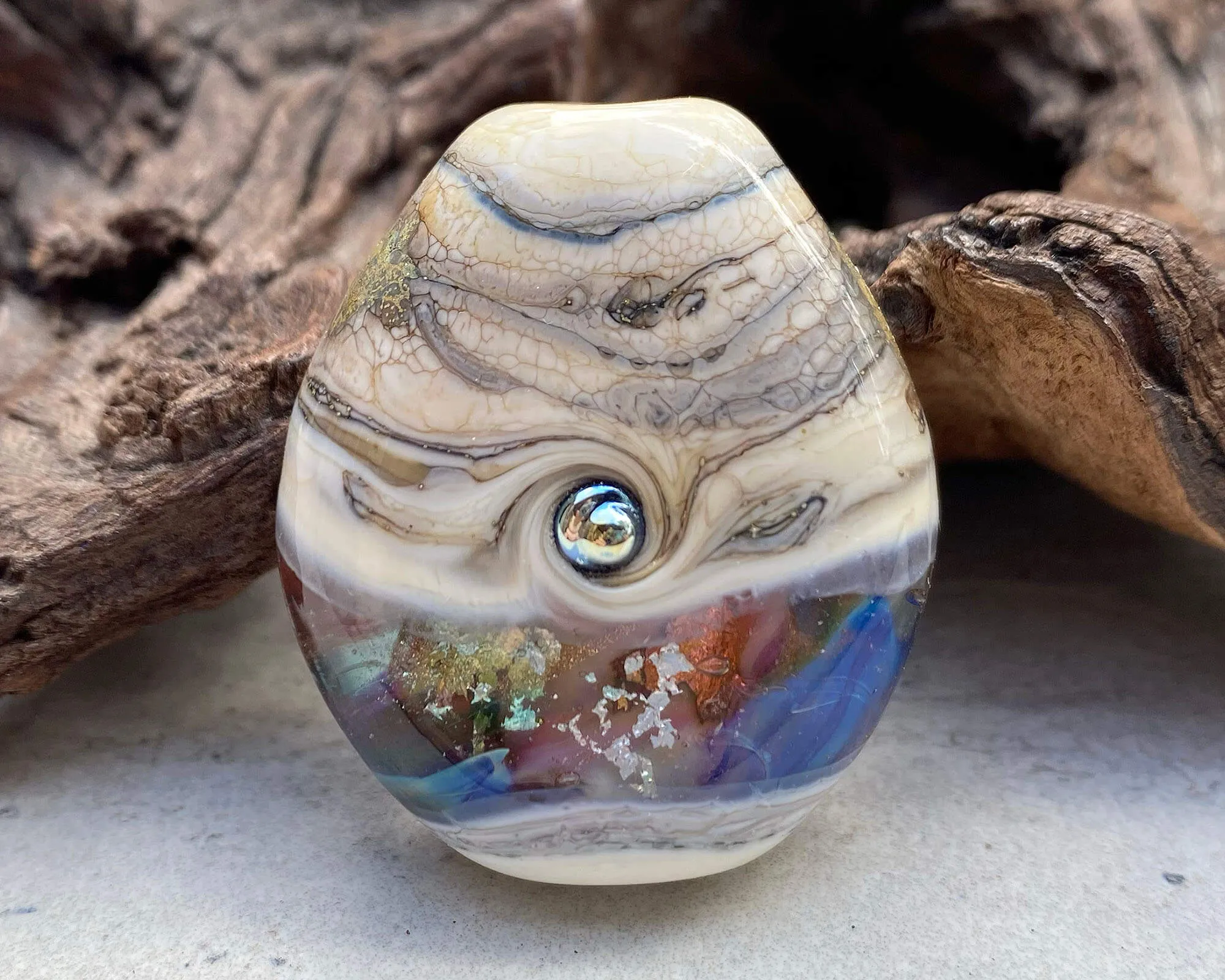 Rainbow Silver Organic Lampwork Focal Bead SRA