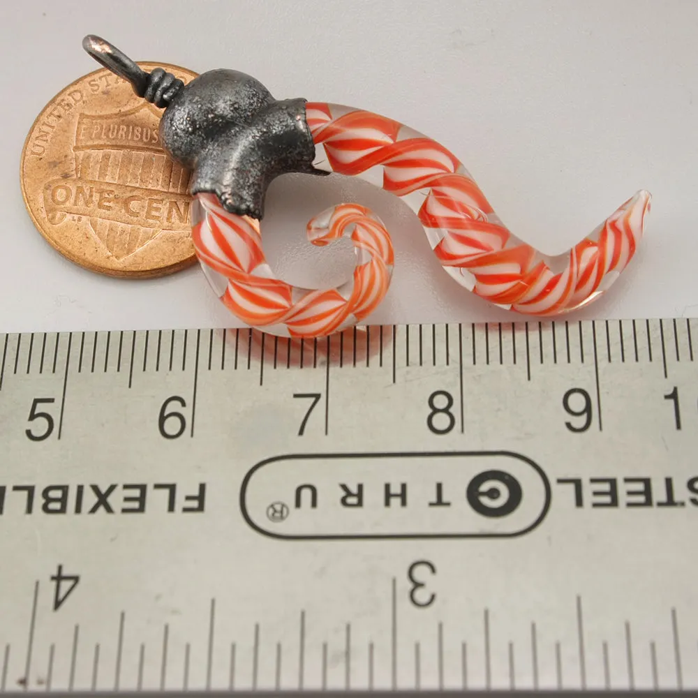 Red White Helix Twist Abstract Focal with Copper Electroforming