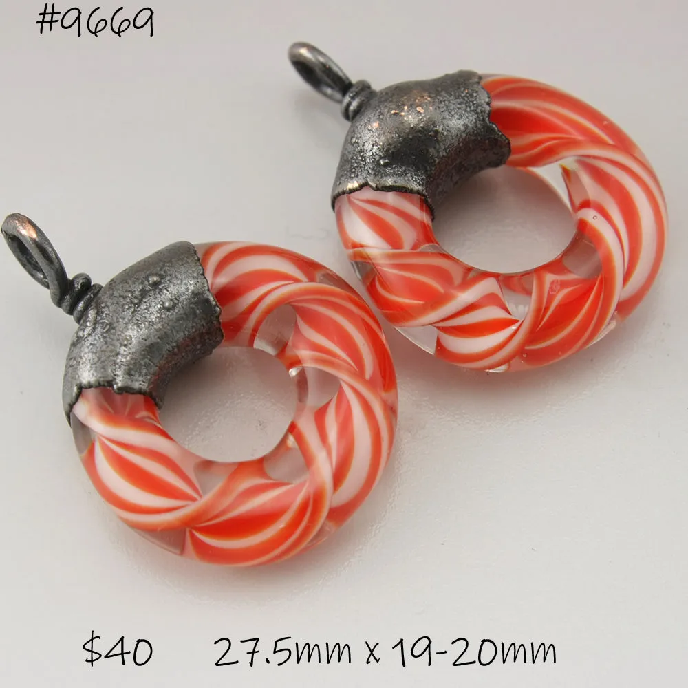 Red White Helix Twist Circles with Copper Electroforming