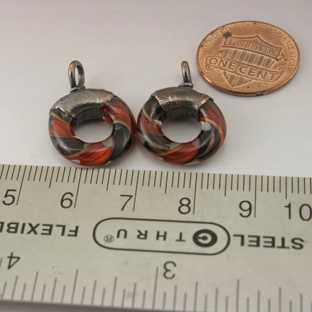 Red with Black Pinstripes and Black with Goldstone Twist Circle with Copper Electroforming