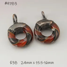 Red with Black Pinstripes and Black with Goldstone Twist Circle with Copper Electroforming