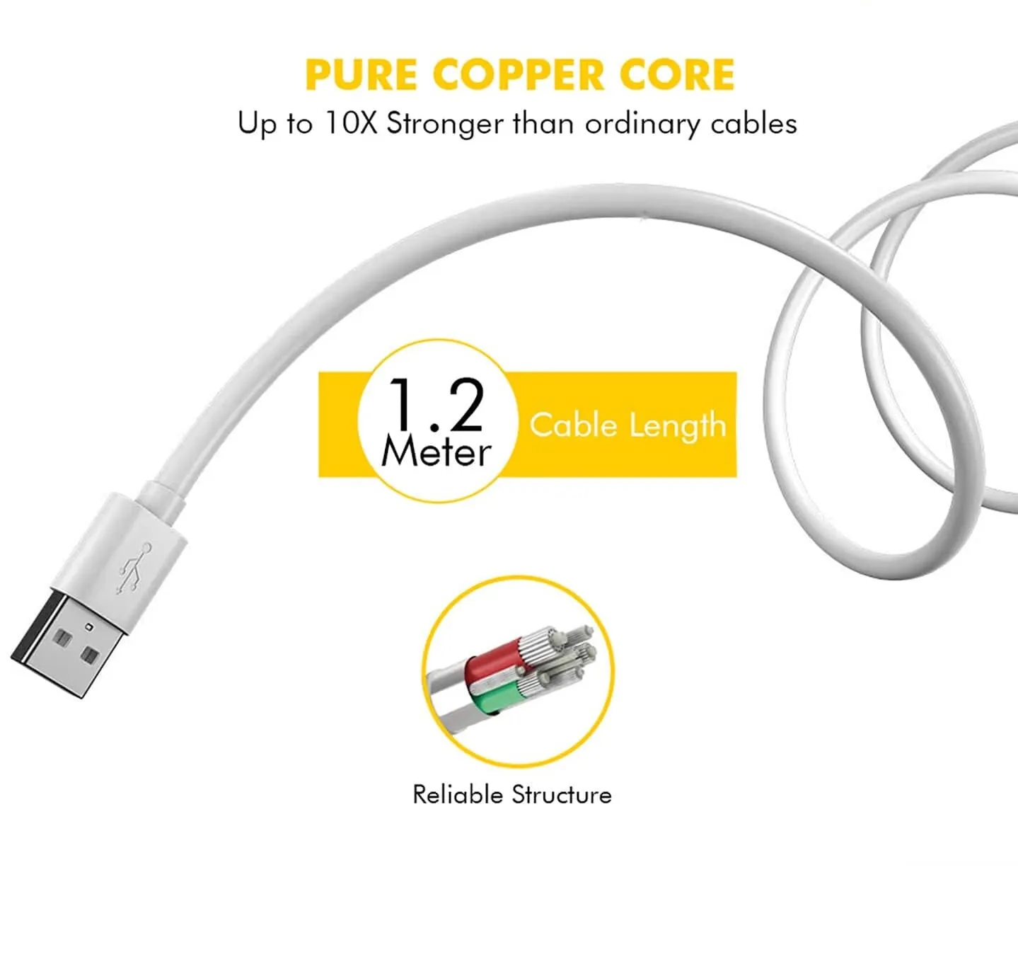 Redmi A1 Support 10W Fast Charge MicroUsb Cable White
