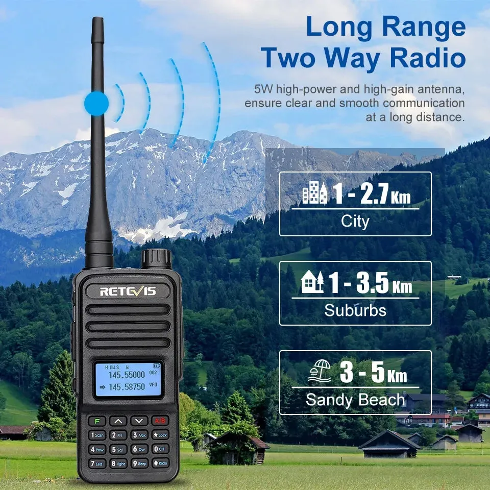 Retevis Walkie Talkie RT85 Ham Two Way Radio Station 5W Walkie Talkies VHF UHF Dual Band Amateur Radio HT For Hunting