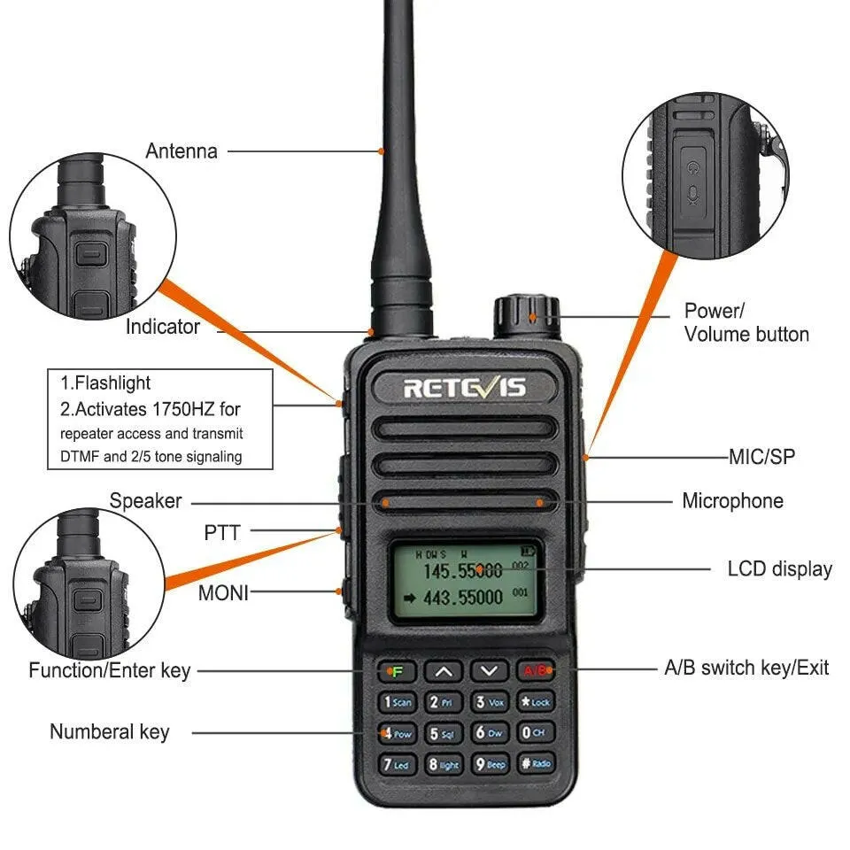 Retevis Walkie Talkie RT85 Ham Two Way Radio Station 5W Walkie Talkies VHF UHF Dual Band Amateur Radio HT For Hunting