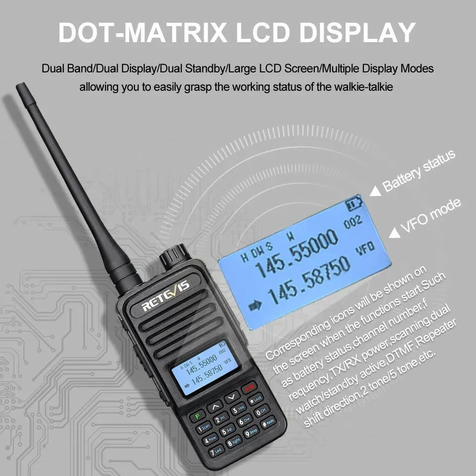 Retevis Walkie Talkie RT85 Ham Two Way Radio Station 5W Walkie Talkies VHF UHF Dual Band Amateur Radio HT For Hunting