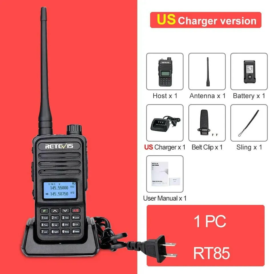 Retevis Walkie Talkie RT85 Ham Two Way Radio Station 5W Walkie Talkies VHF UHF Dual Band Amateur Radio HT For Hunting