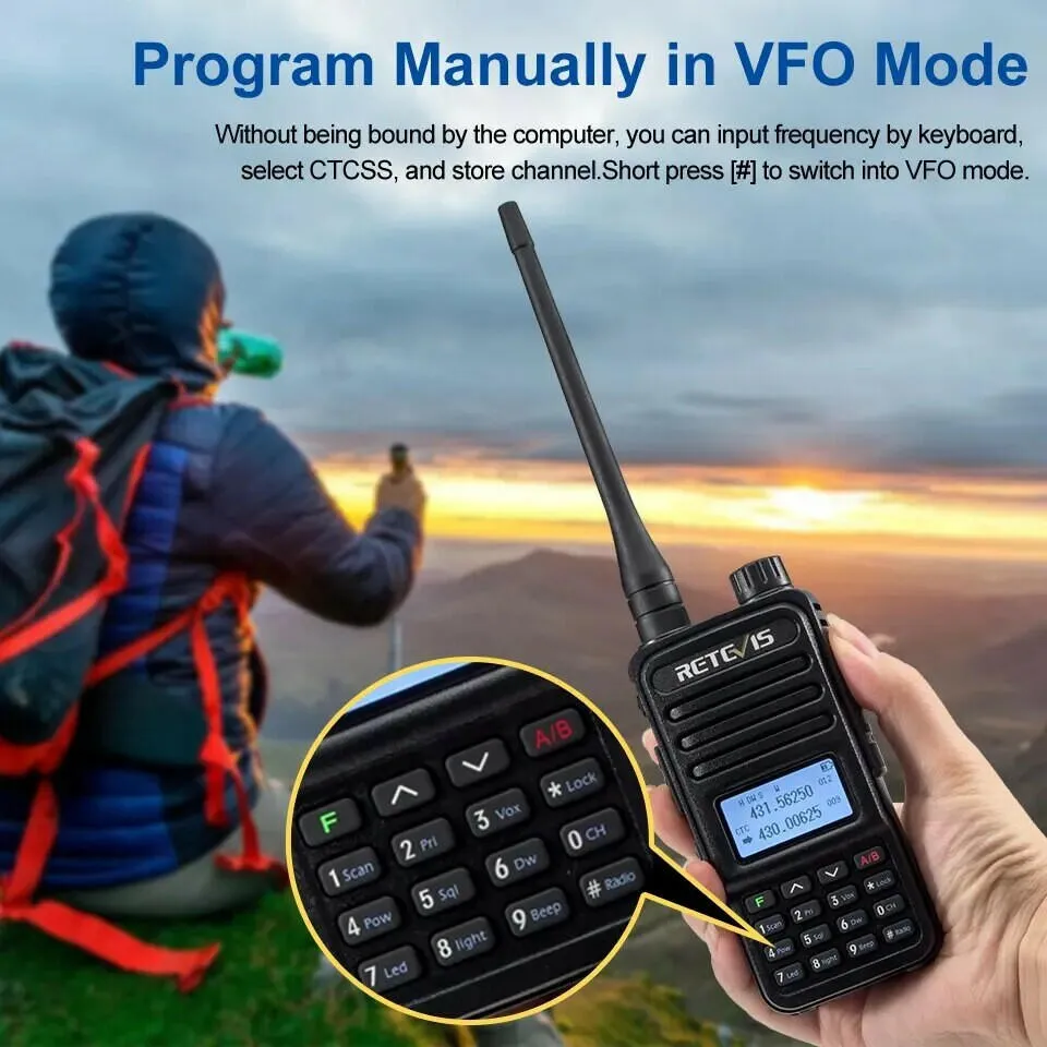 Retevis Walkie Talkie RT85 Ham Two Way Radio Station 5W Walkie Talkies VHF UHF Dual Band Amateur Radio HT For Hunting