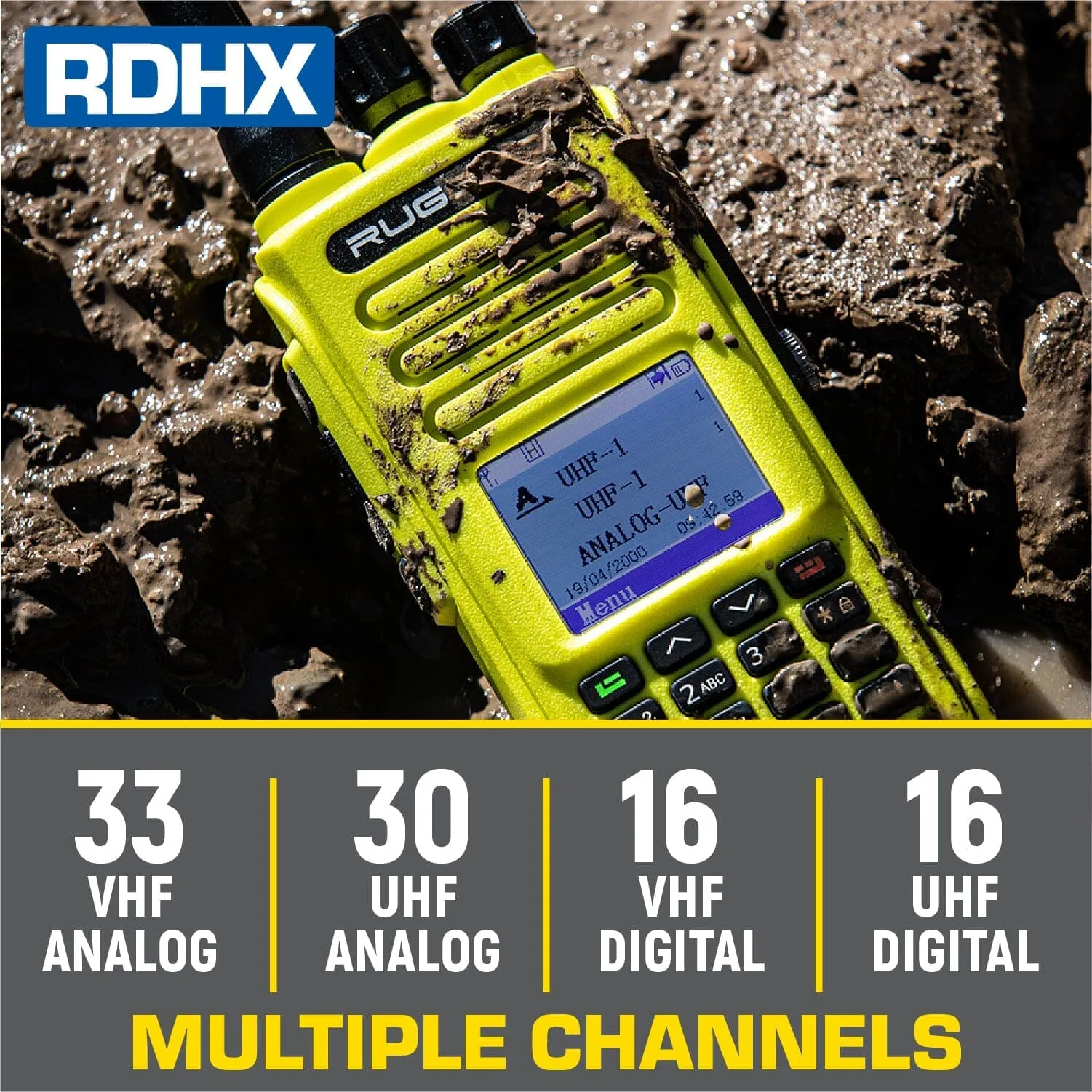 Rugged RDH-X Waterproof Dual Band Handheld Radio - Black