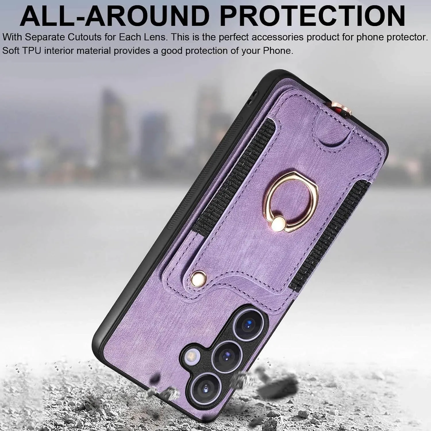 Samsung Galaxy S24 Ring Stand RFID-Blocking Wrist Strap Protective Flip Cases