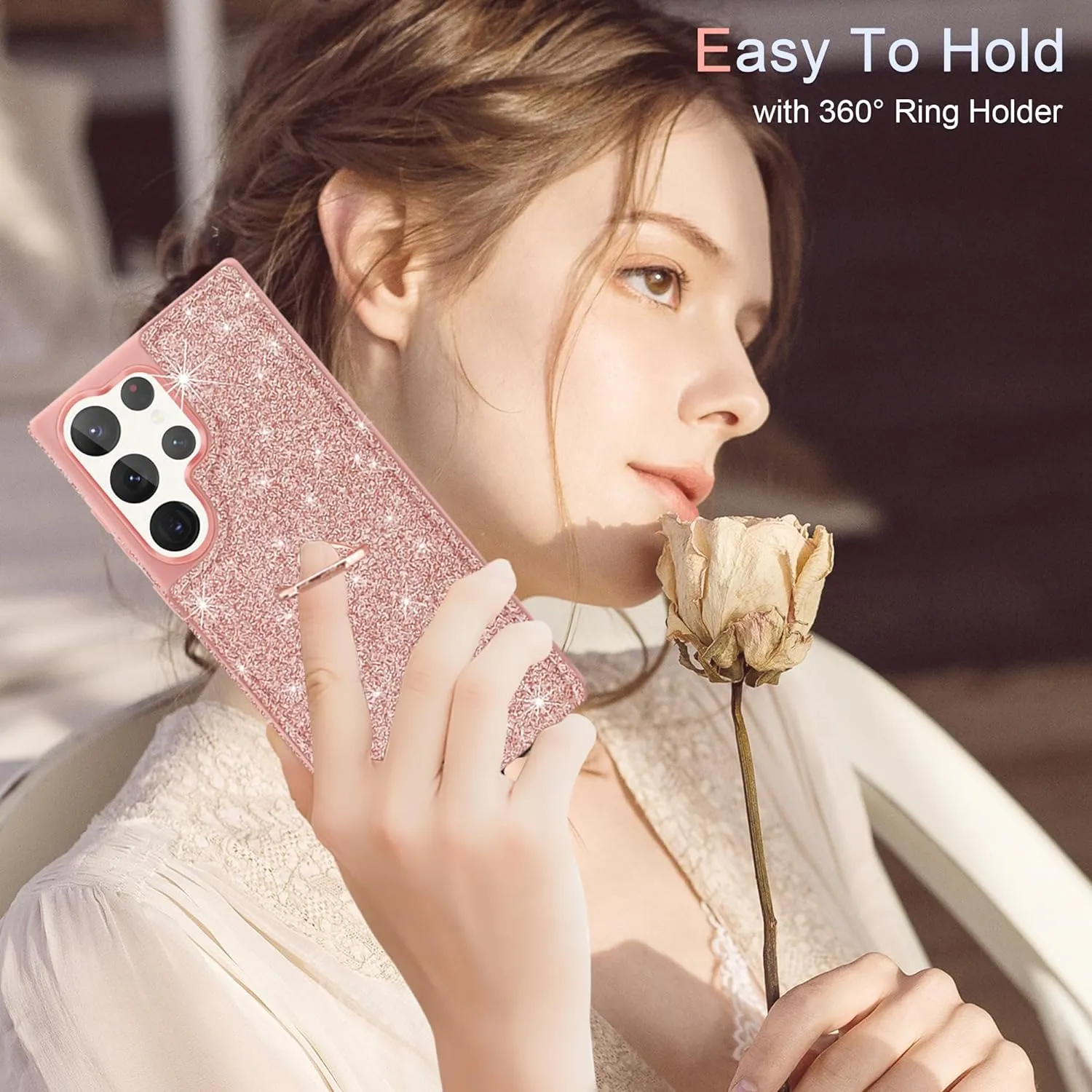 Samsung Galaxy S24 Ultra Wallet Glitter 5 Card Holder  360°Rotation Ring Stand Shockproof Cover