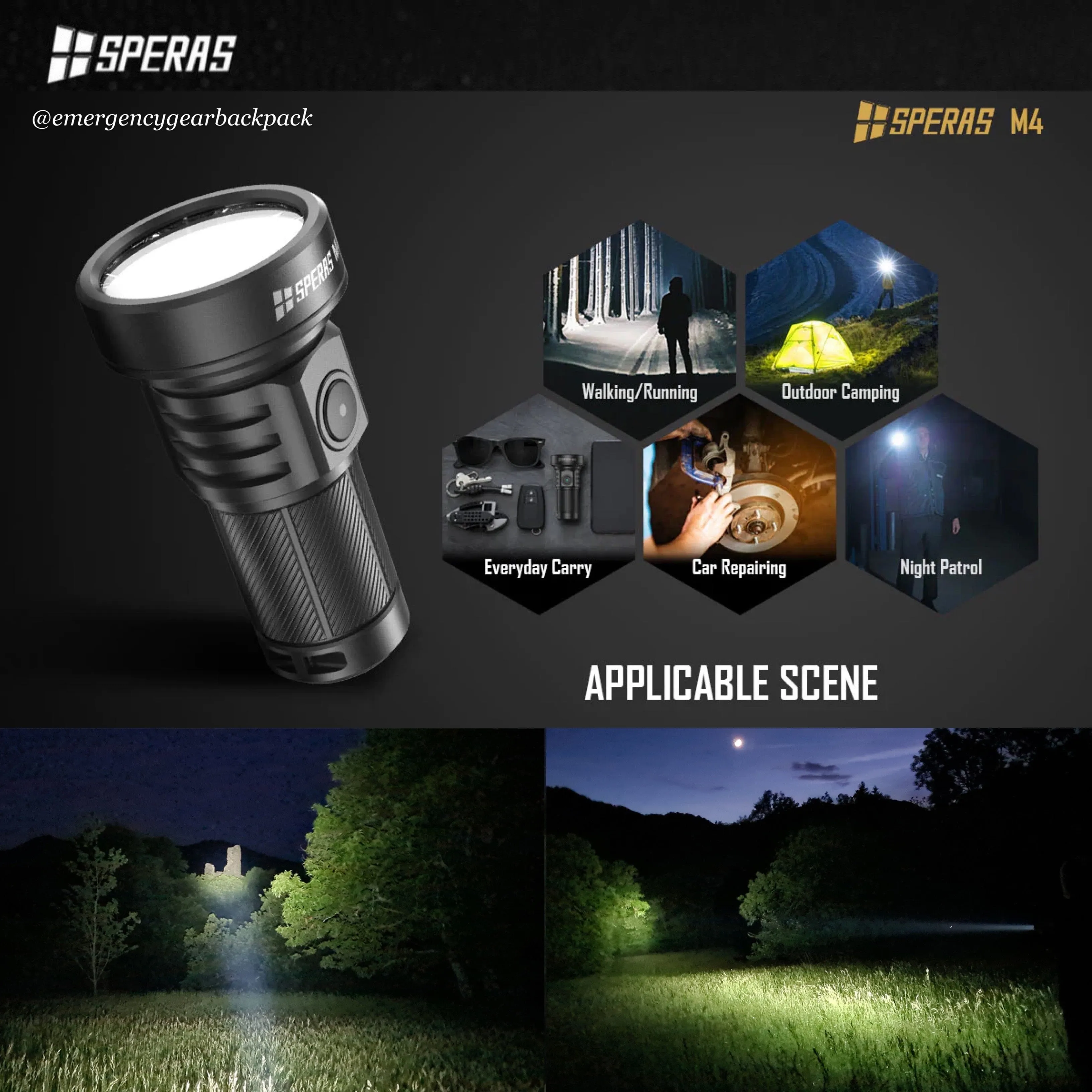 SPERAS M4 1320LMS 652M Mini Pocket Thrower Flashlight