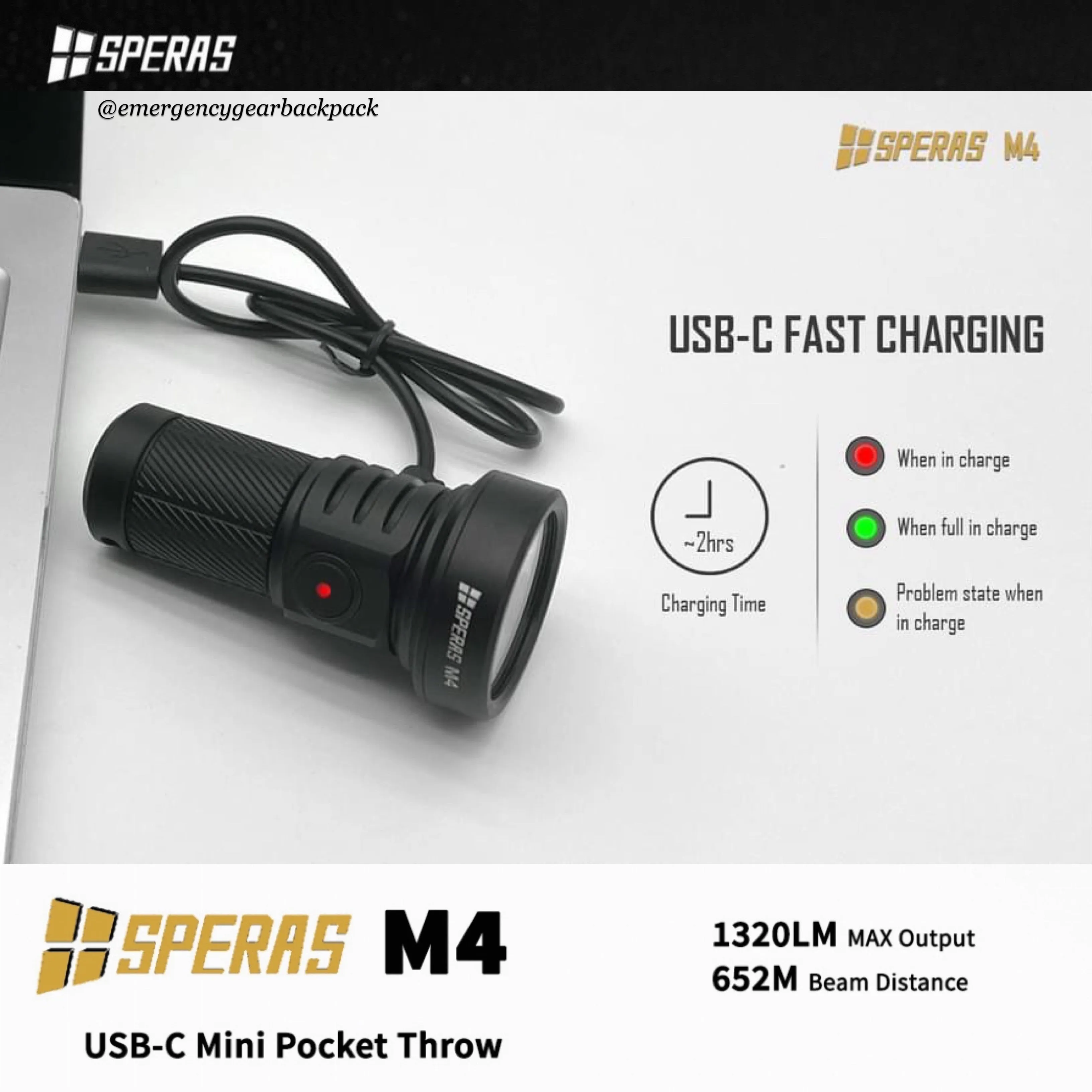SPERAS M4 1320LMS 652M Mini Pocket Thrower Flashlight