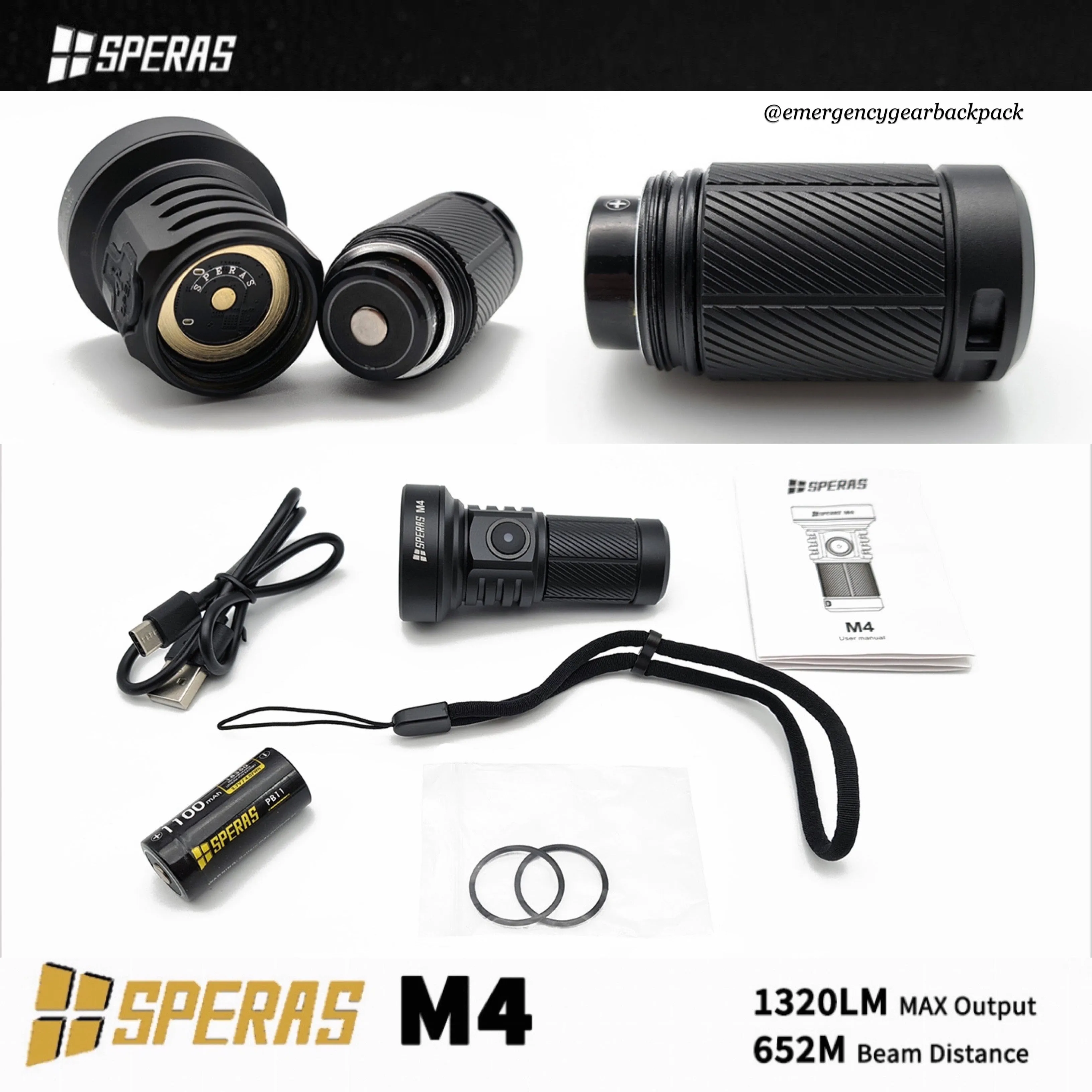 SPERAS M4 1320LMS 652M Mini Pocket Thrower Flashlight