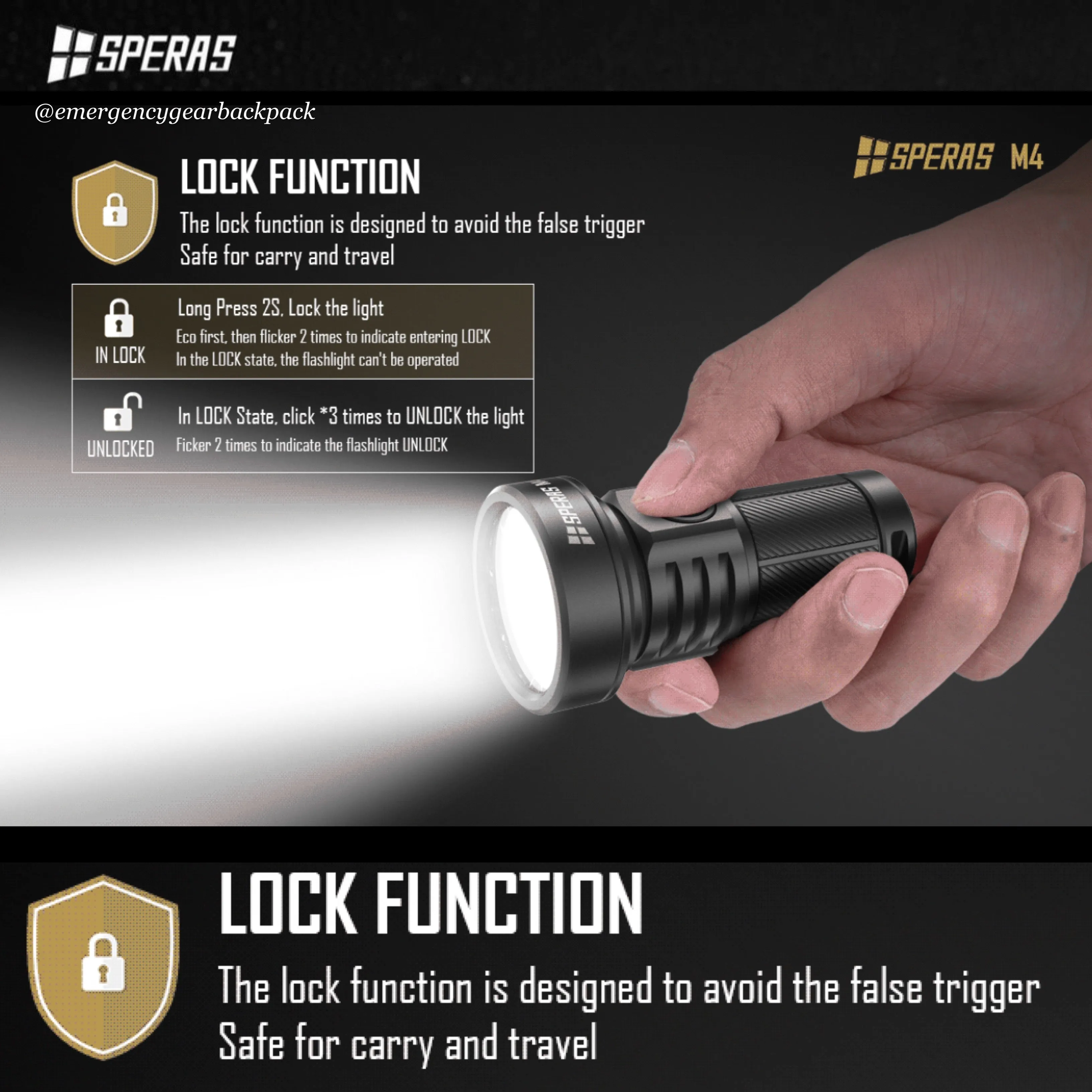 SPERAS M4 1320LMS 652M Mini Pocket Thrower Flashlight