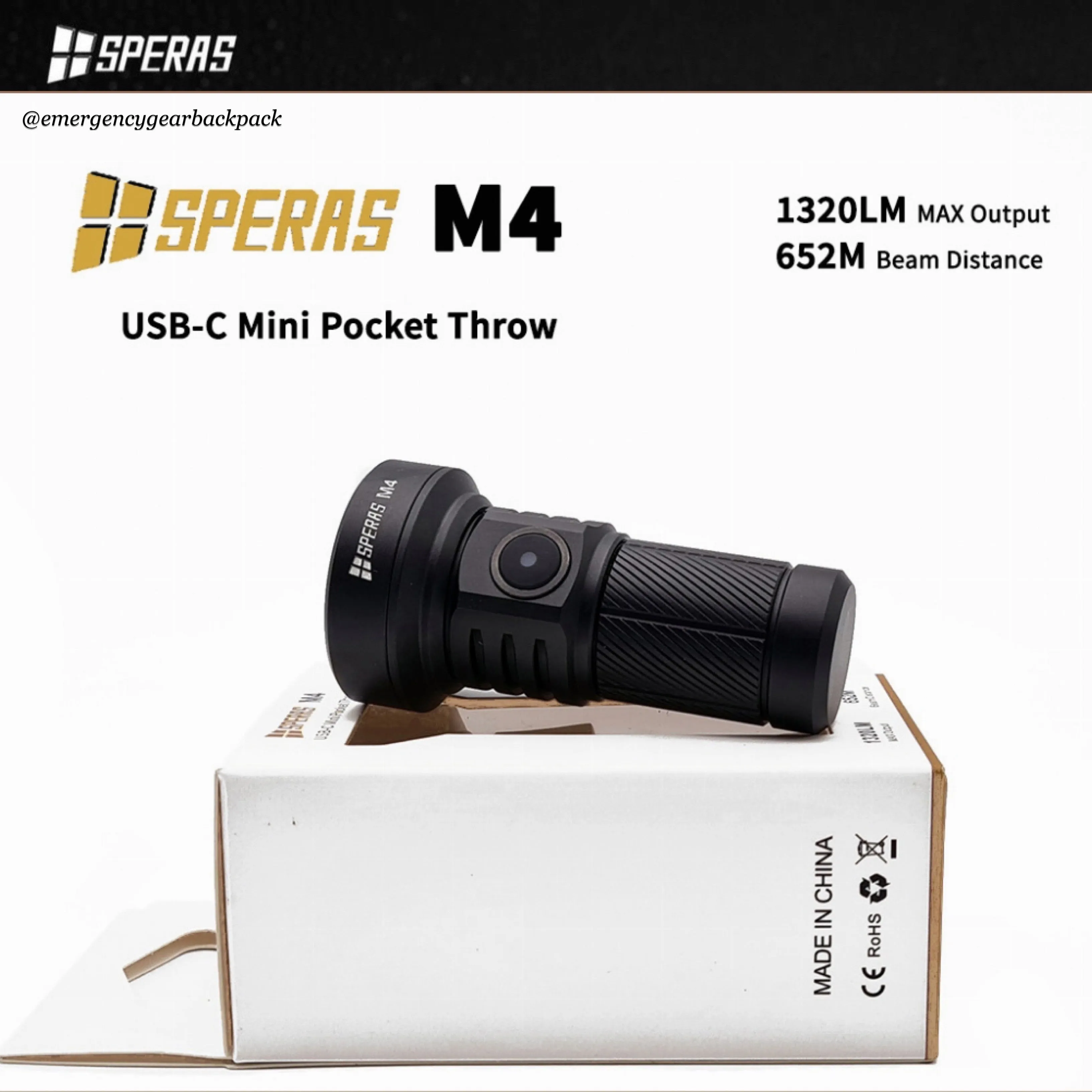 SPERAS M4 1320LMS 652M Mini Pocket Thrower Flashlight