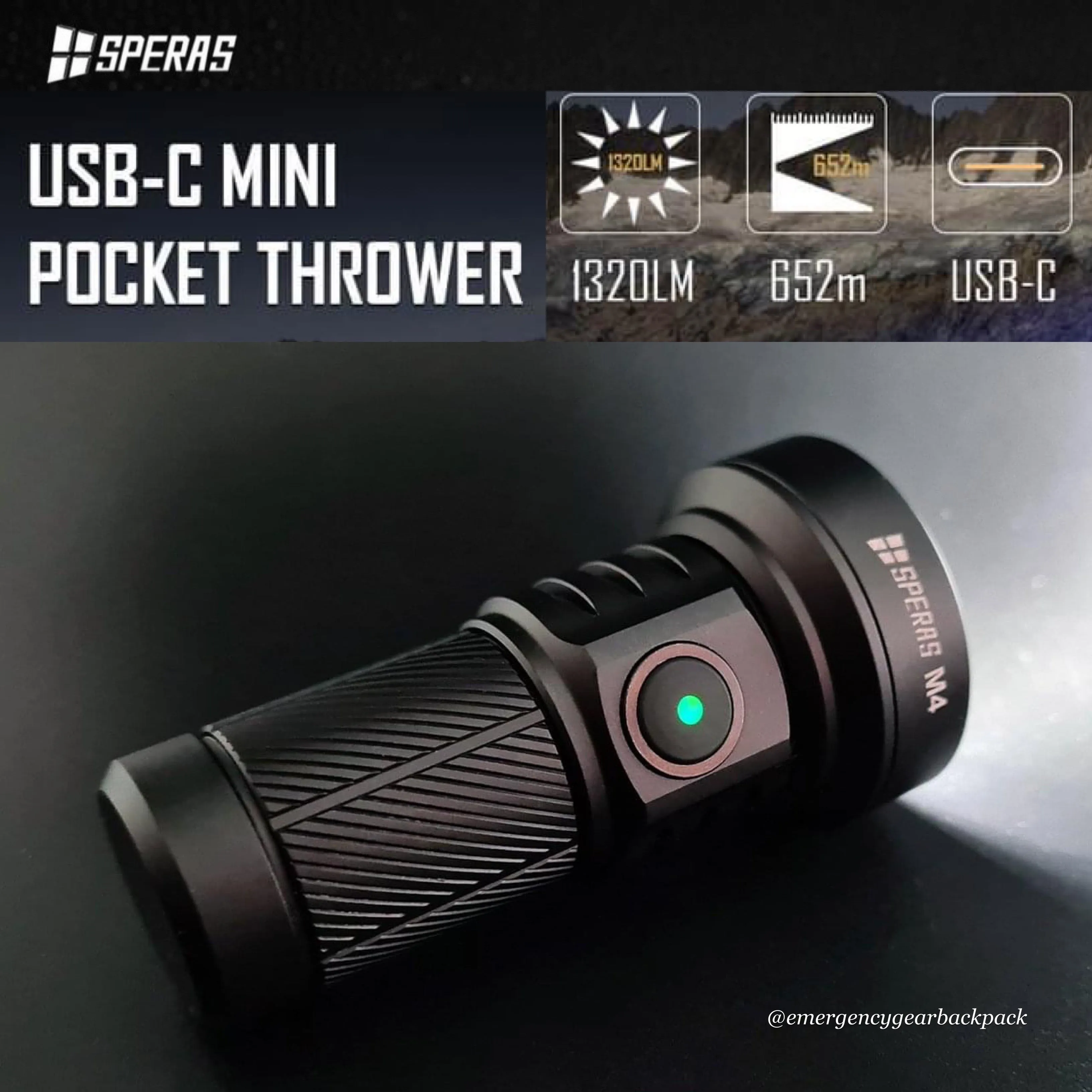 SPERAS M4 1320LMS 652M Mini Pocket Thrower Flashlight