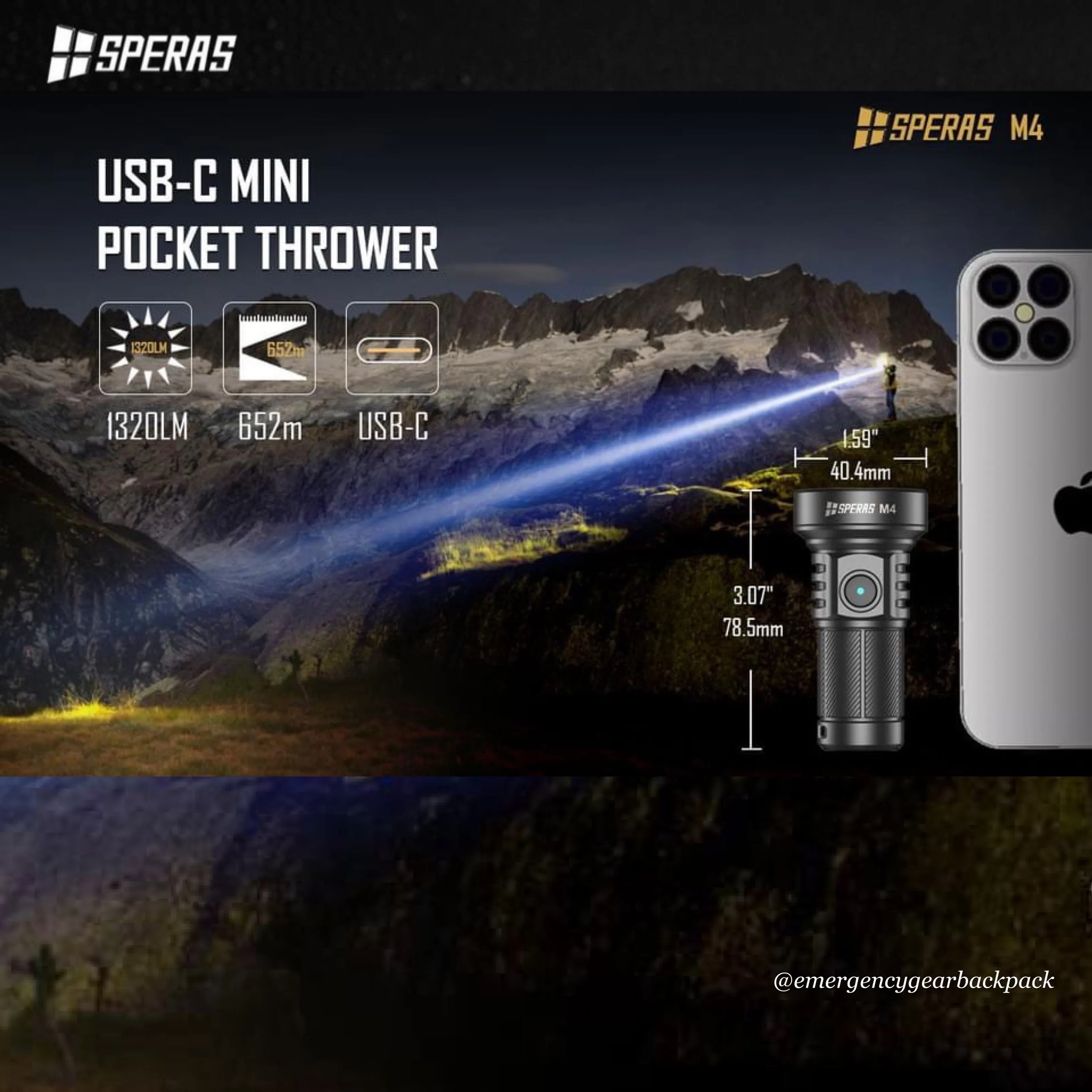 SPERAS M4 1320LMS 652M Mini Pocket Thrower Flashlight