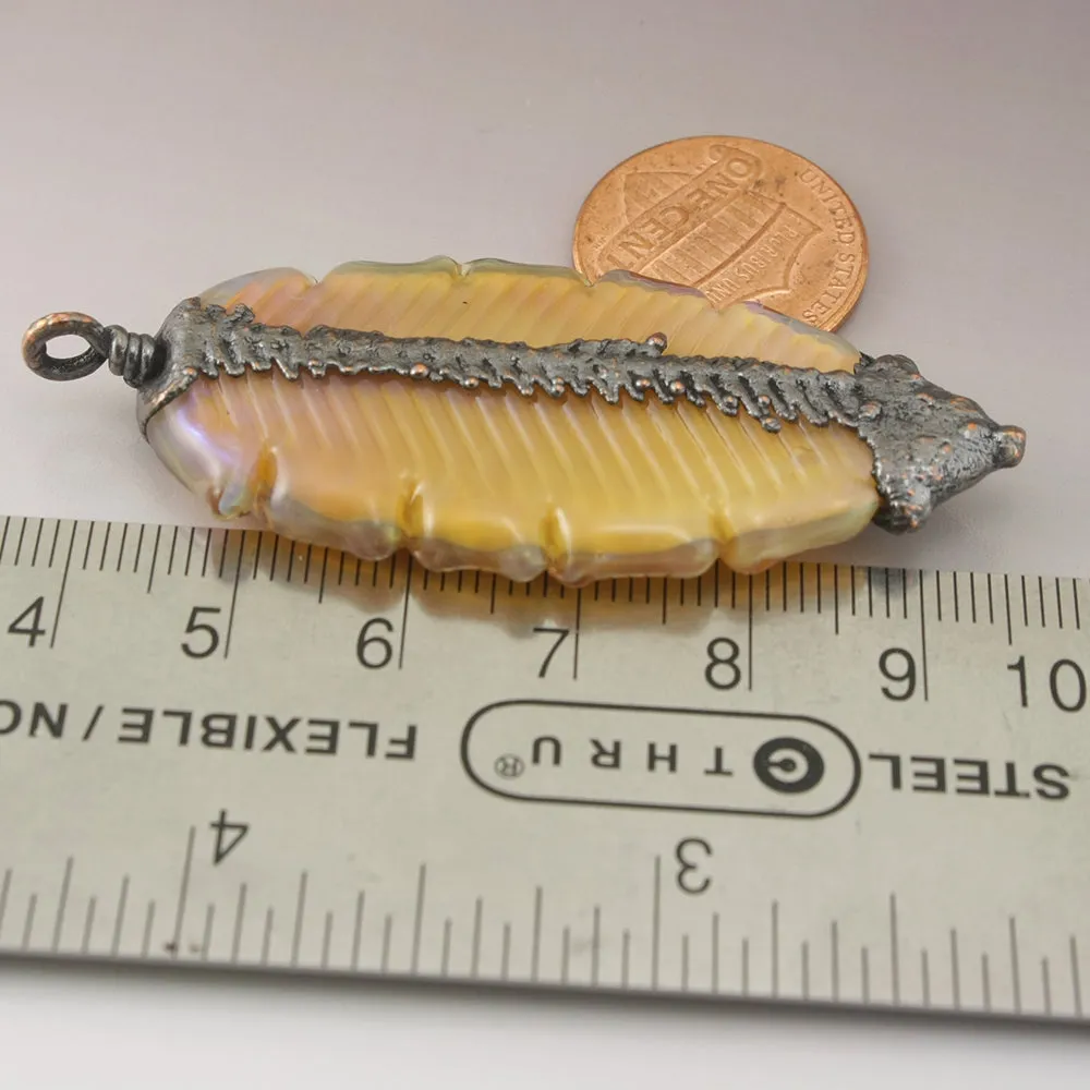 Sunrise Yellow Peach Luster Feather Focal with Copper Electroforming
