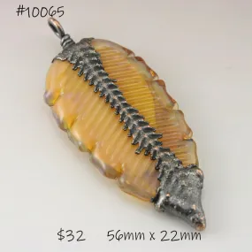 Sunrise Yellow Pink Luster Feather Focal with Copper Electroforming