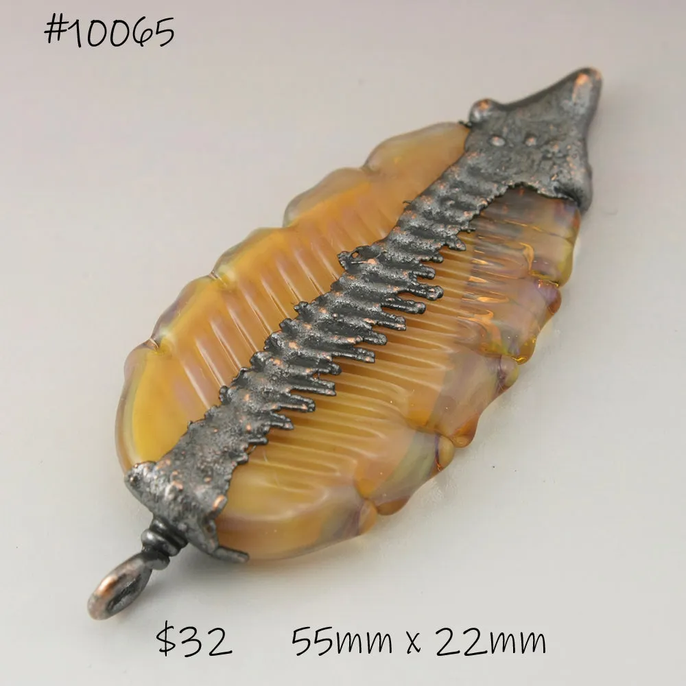 Sunrise Yellow Pink Luster Feather Focal with Copper Electroforming