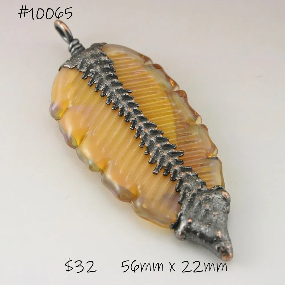 Sunrise Yellow Pink Luster Feather Focal with Copper Electroforming