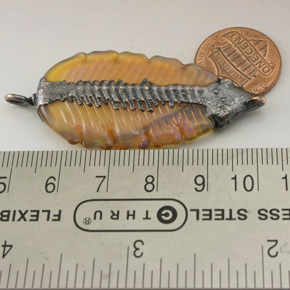 Sunrise Yellow Pink Luster Feather Focal with Copper Electroforming