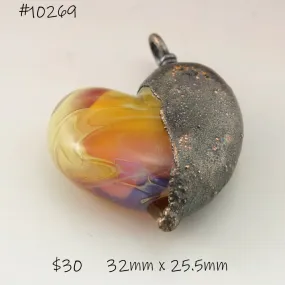 Sunrise Yellow Pink Luster Heart Focal with Copper Electroforming