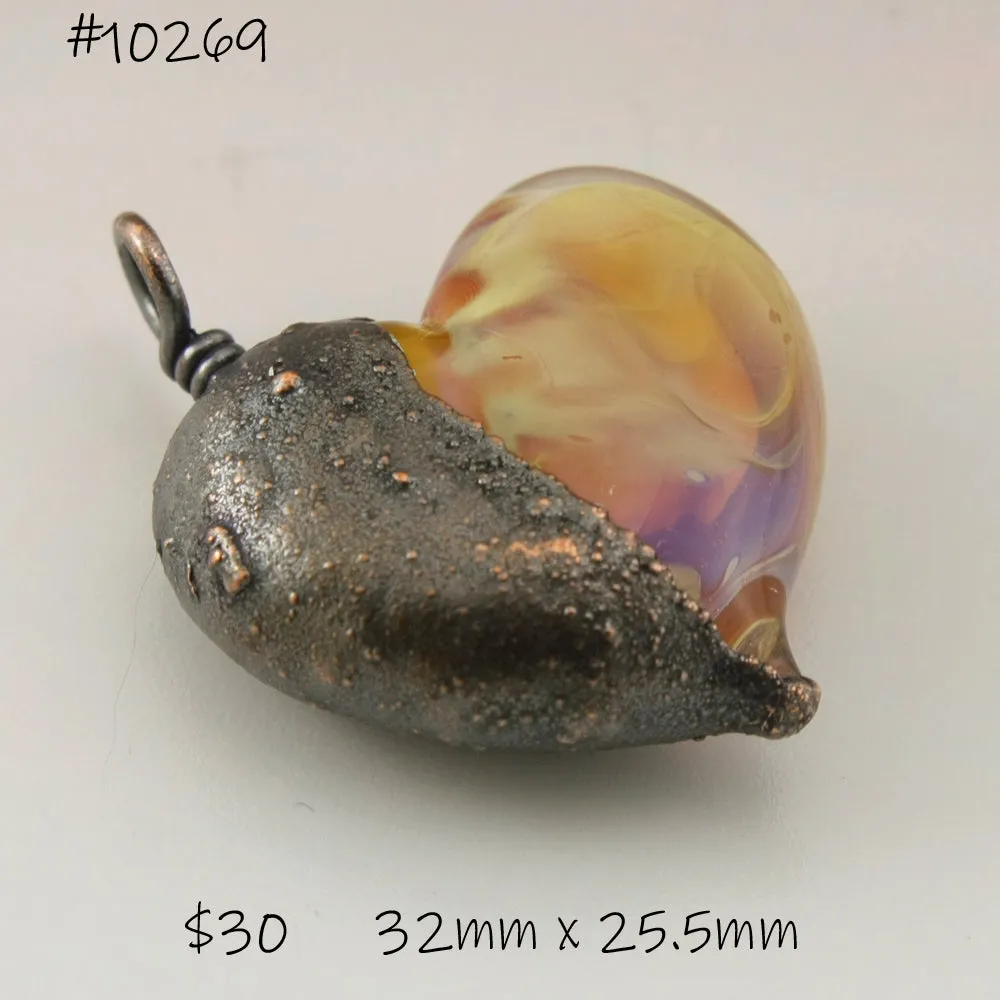 Sunrise Yellow Pink Luster Heart Focal with Copper Electroforming