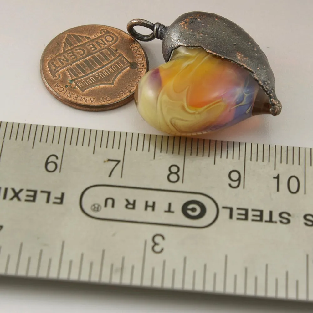 Sunrise Yellow Pink Luster Heart Focal with Copper Electroforming