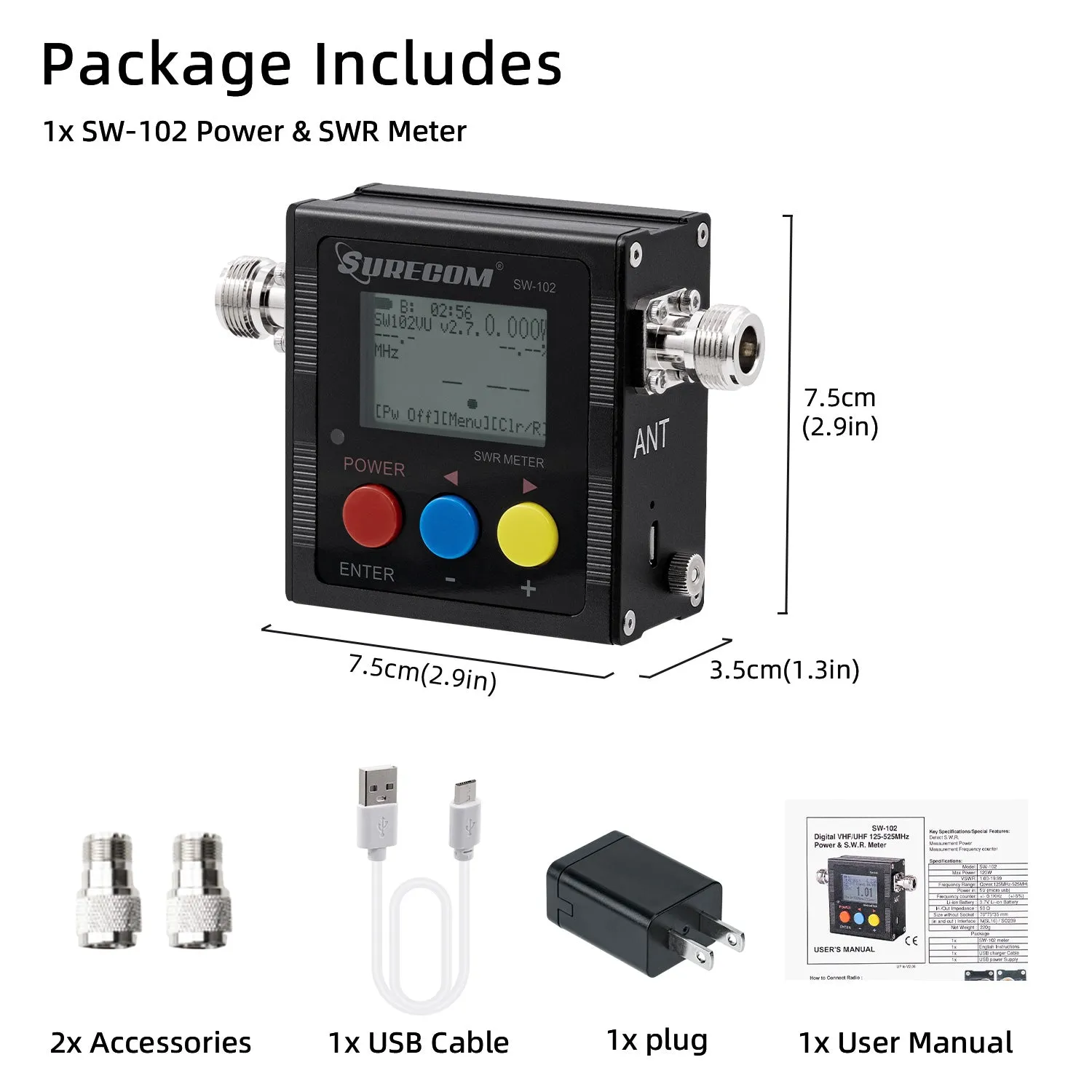 Surecom SW-102 Digital VHF/UHF 125-525Mhz Power & SWR Meter