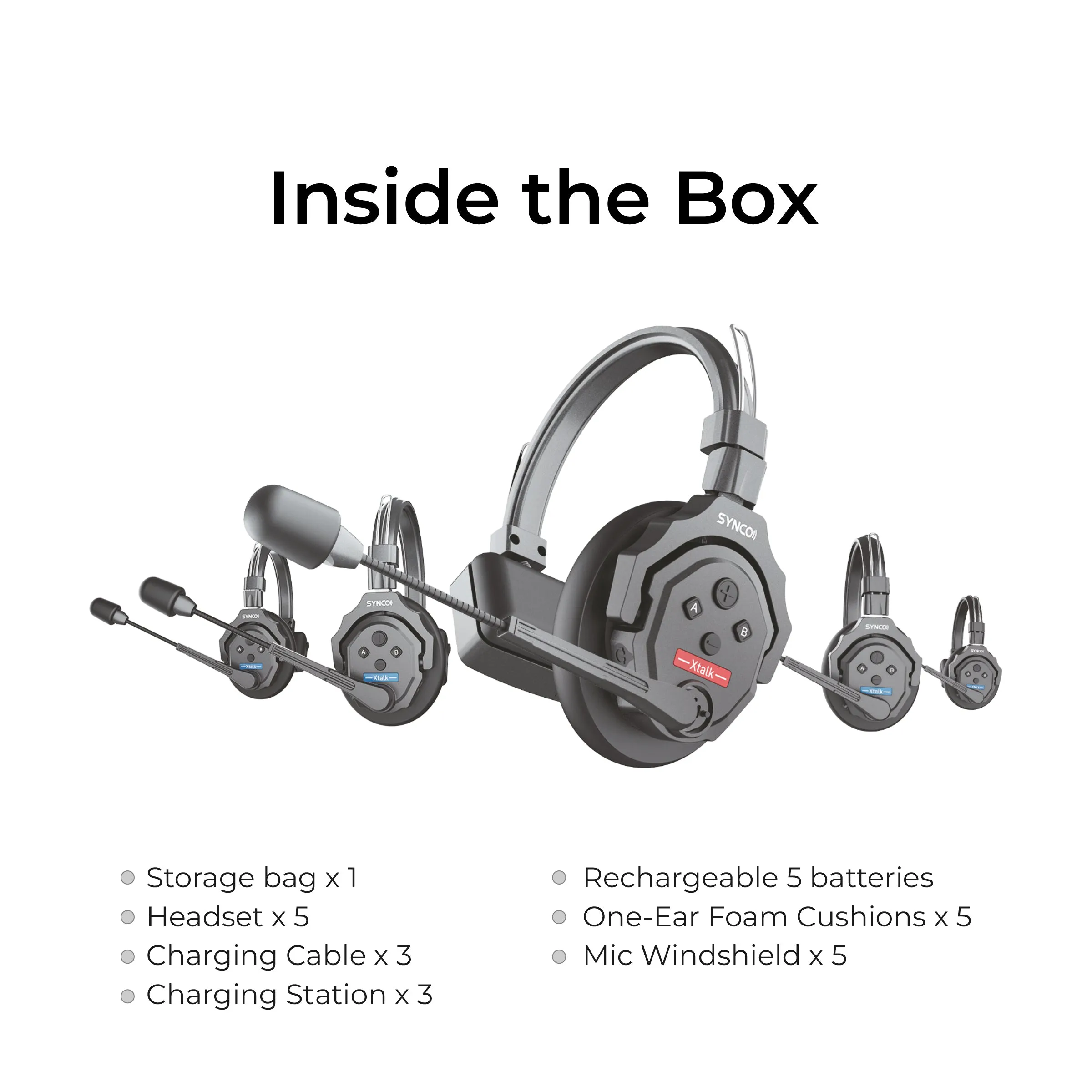 SYNCO (X-Talk X5) 2.4GHz Wireless Headset Intercom System Random Master Device Design for Movie Shoot Live Show Stage Performance (5PCS)