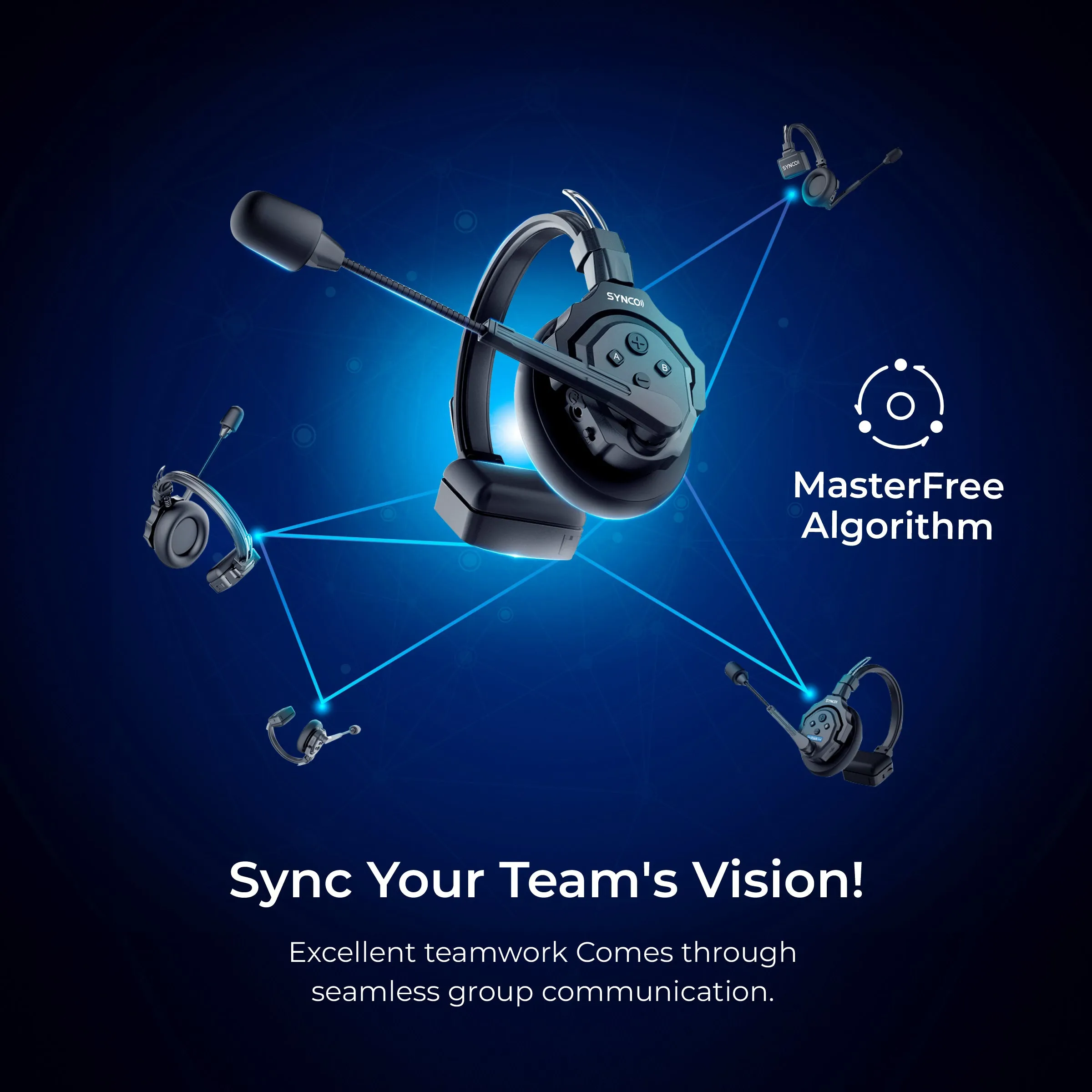 SYNCO (X-Talk X5) 2.4GHz Wireless Headset Intercom System Random Master Device Design for Movie Shoot Live Show Stage Performance (5PCS)