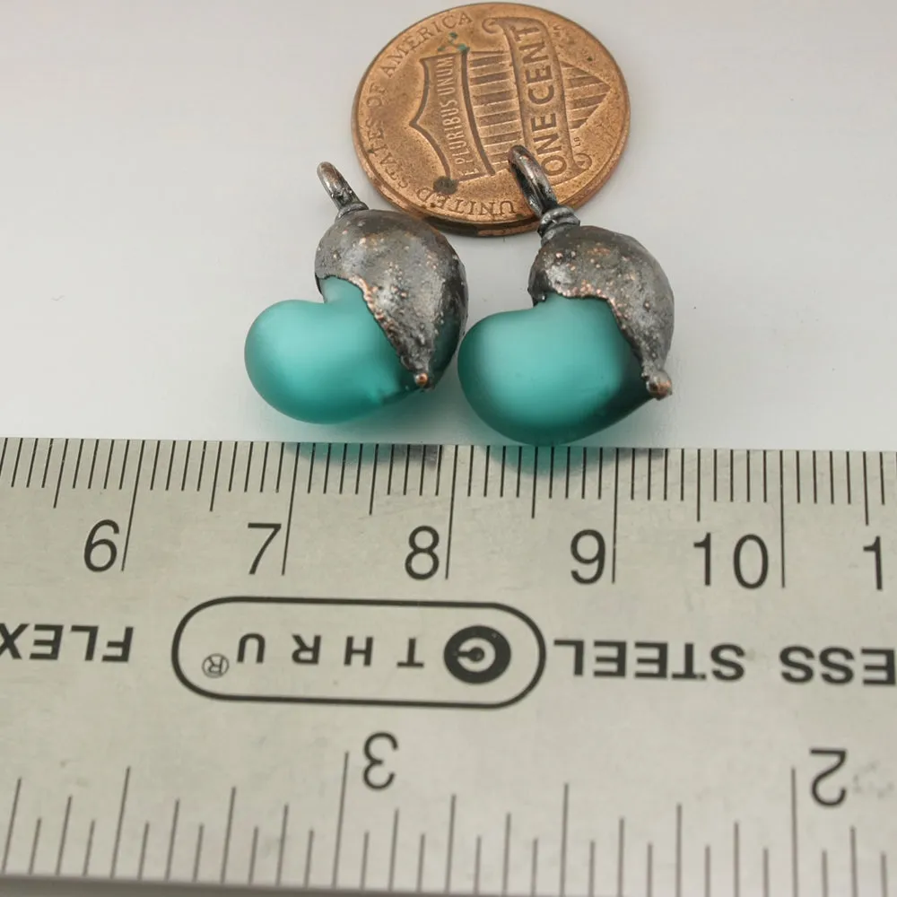 Teal Blue Green Hearts with Copper Electroforming