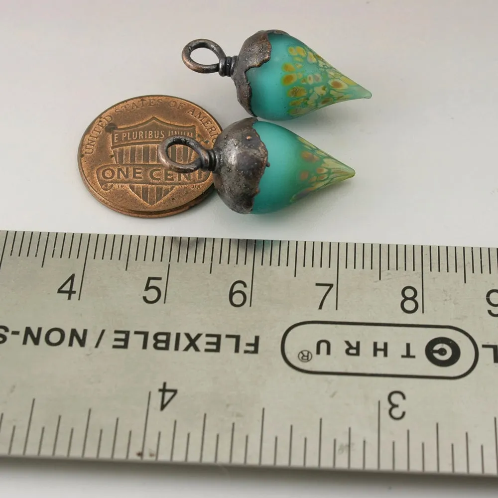 Teal over White Etched Raku Drops with Copper Electroforming