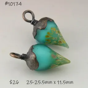 Teal over White Etched Raku Drops with Copper Electroforming
