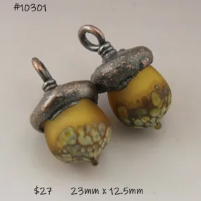 Topaz over White Etched Raku Acorns with Copper Electroforming