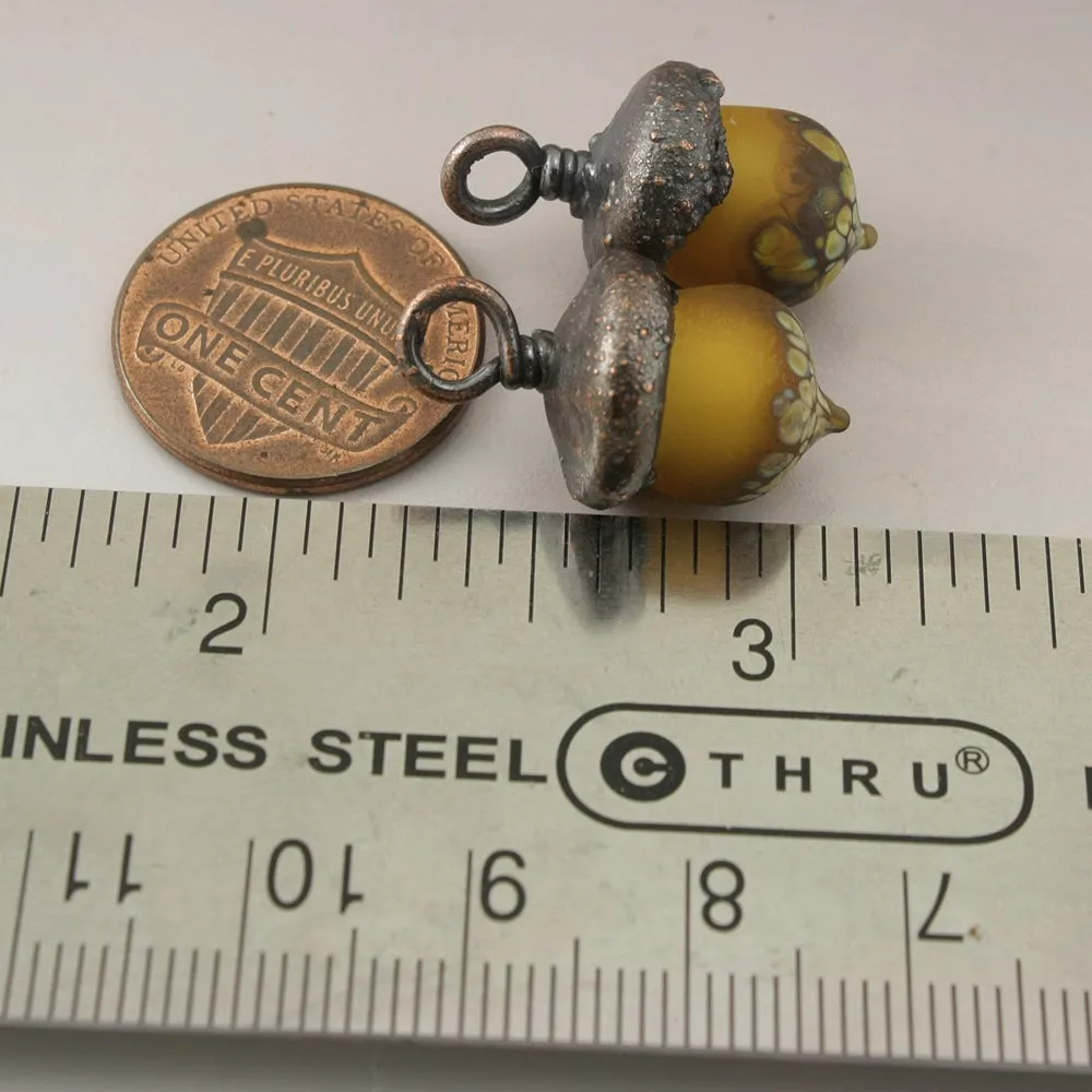 Topaz over White Etched Raku Acorns with Copper Electroforming