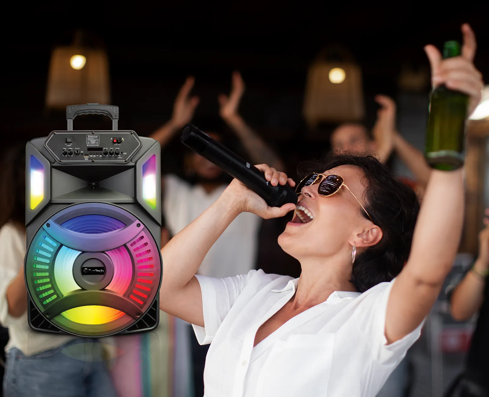 TOPTECH MAX-15 Bluetooth Party Speaker, 6000W, 15'' Woofer, Disco Lights, Karaoke