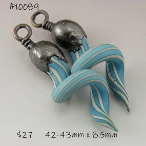 Turquoise and Ivory Pinstripes Curly Spirals with Copper Electroforming