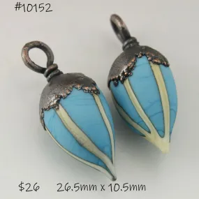 Turquoise and Ivory Pinstripes Drops with Copper Electroforming
