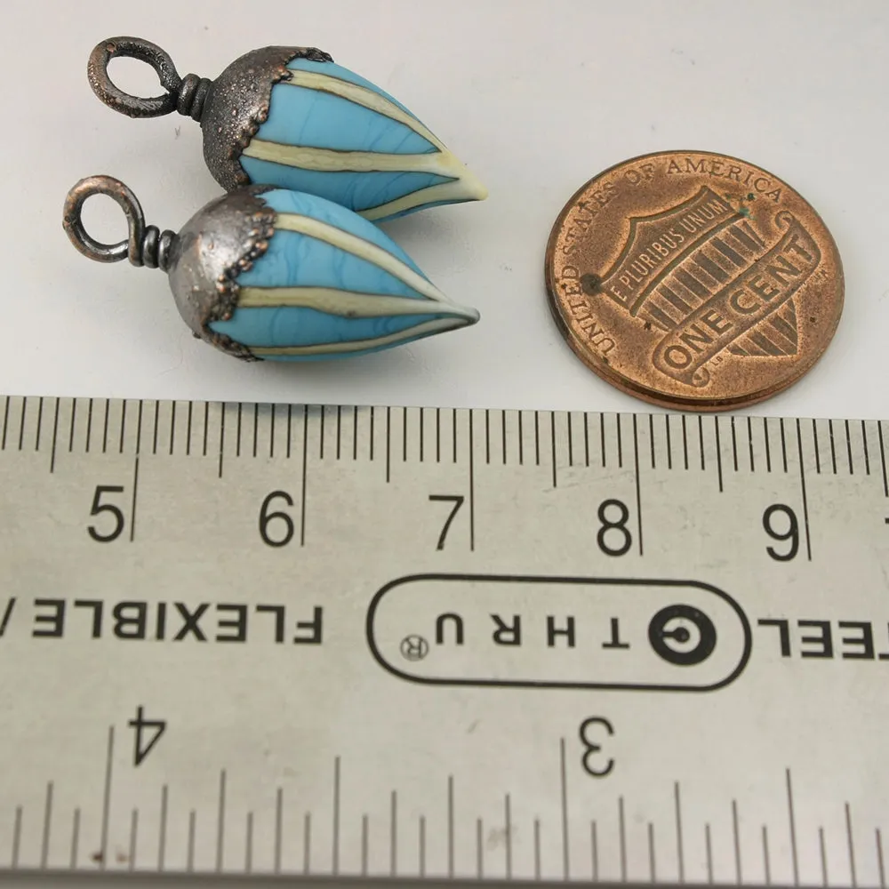 Turquoise and Ivory Pinstripes Drops with Copper Electroforming