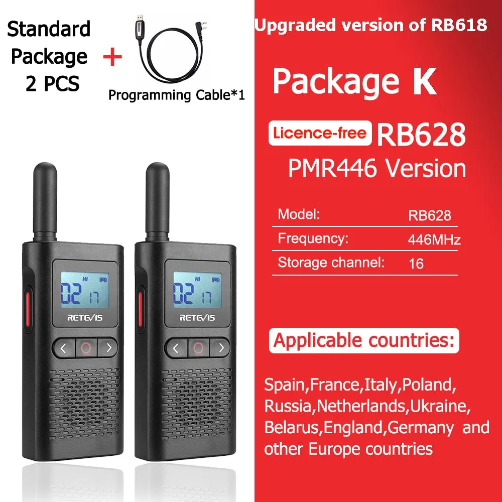 Walkie Talkie Retevis RB618 - Tvåvägsradio för jakt - Mini Walkie Talkie Rechargeable Walkie-Talkies 1 or 2 pcs PTT PMR446 Long Range Portable Two-way Radio For Hunting